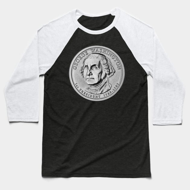 USA George Washington Coin in White Baseball T-Shirt by The Black Panther